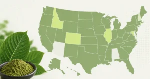 Map of the United States illustrating where kratom is legal by state in 2026.